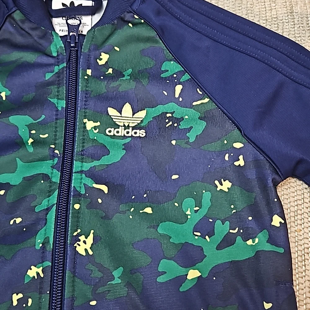 Adidas Track Jacket Camo Print Size 4T Blue Green Yellow Unisex